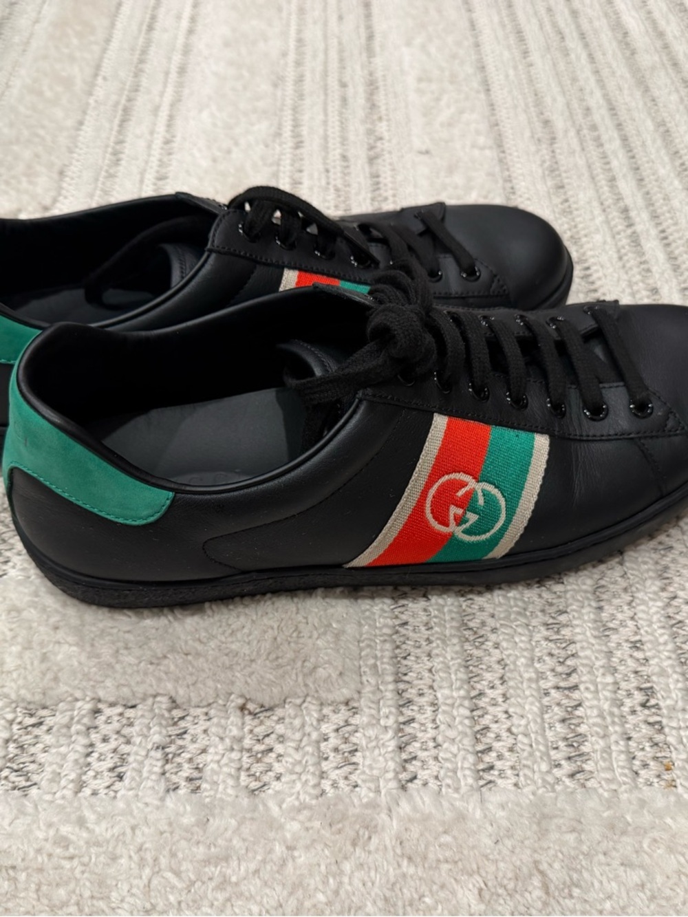 Gucci Black Leather Sneakers with Red and Green Web Stripe - Picture 4 of 6